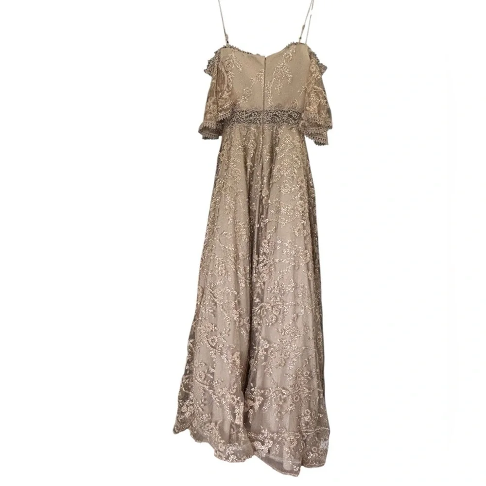Gunbeyi Women's Formal Ball Gown Tan Beige Champagne Beaded Sparkle Size 38 8
